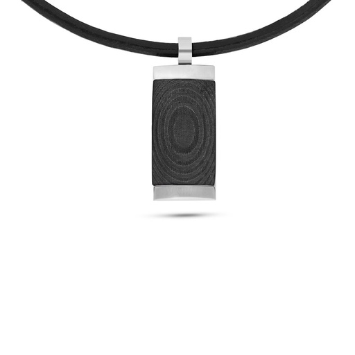 [NCL1000000000A010] Stainless Steel Necklace 316L Silver And Black Plated With Black Leather For Men