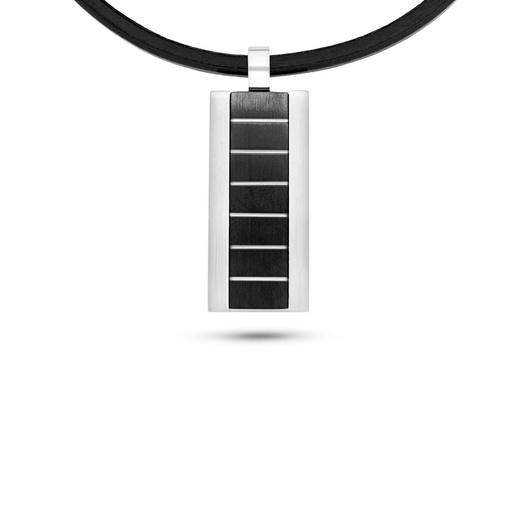 [NCL1000000000A013] Stainless Steel Necklace 316L Silver And Black Plated With Black Leather For Men