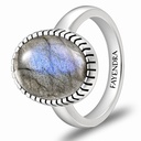 Sterling Silver 925 Ring Rhodium Plated Embedded With LABRADORITE