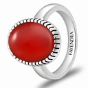 Sterling Silver 925 Ring Rhodium Plated Embedded With Red AGATE