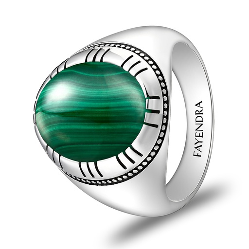 Sterling Silver 925 Ring Rhodium Plated Embedded With Malachite