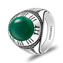 Sterling Silver 925 Ring Rhodium Plated Embedded With GREEN AGATE