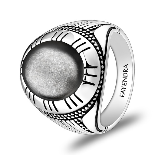 Sterling Silver 925 Ring Rhodium Plated Embedded With SILVER OBSIDIAN