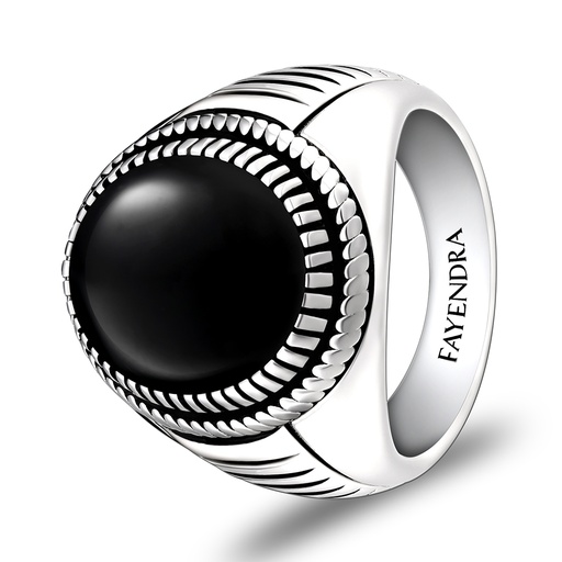 Sterling Silver 925 Ring Rhodium Plated Embedded With Black Agate