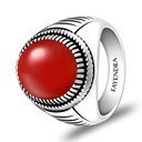 Sterling Silver 925 Ring Rhodium Plated Embedded With Red AGATE