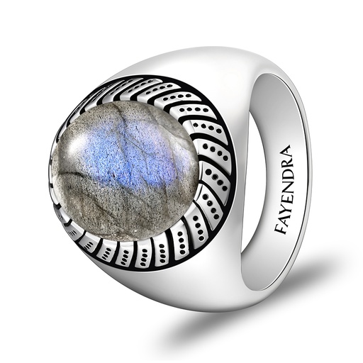 Sterling Silver 925 Ring Rhodium Plated Embedded With LABRADORITE