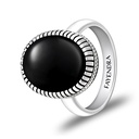 Sterling Silver 925 Ring Rhodium Plated Embedded With Black Agate