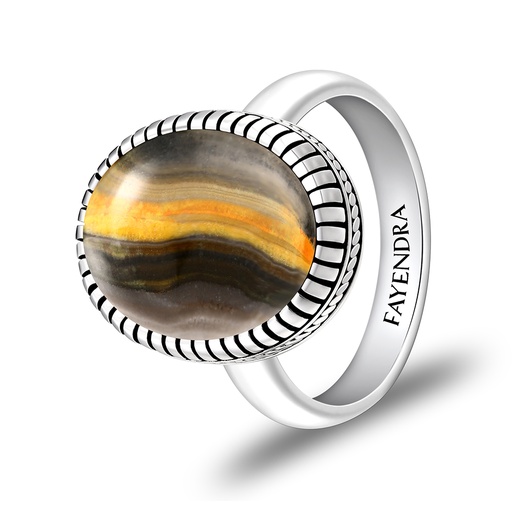 Sterling Silver 925 Ring Rhodium Plated Embedded With ECLIPSE STONE