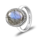 Sterling Silver 925 Ring Rhodium Plated Embedded With LABRADORITE