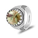Sterling Silver 925 Ring Rhodium Plated Embedded With Royolite And White CZ
