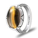 Sterling Silver 925 Ring Rhodium Plated Embedded With YELLOW TIGER EYE