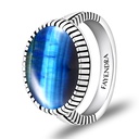 Sterling Silver 925 Ring Rhodium Plated Embedded With BLUE TIGER EYE