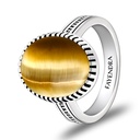 Sterling Silver 925 Ring Rhodium Plated Embedded With GOLD TIGER EYE