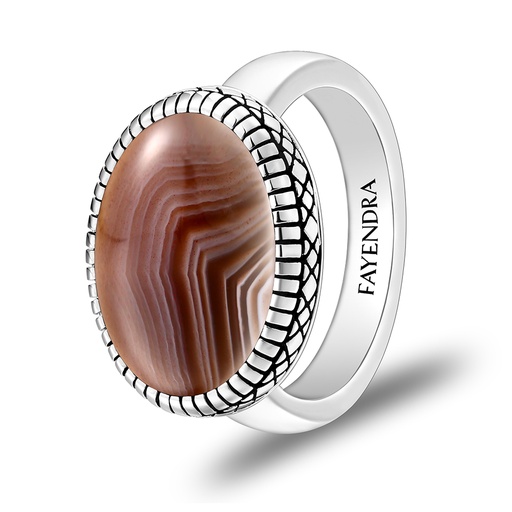 Sterling Silver 925 Ring Rhodium Plated Embedded With BOTSWANA AGATE