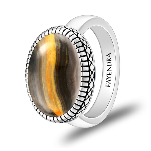 Sterling Silver 925 Ring Rhodium Plated Embedded With ECLIPSE STONE