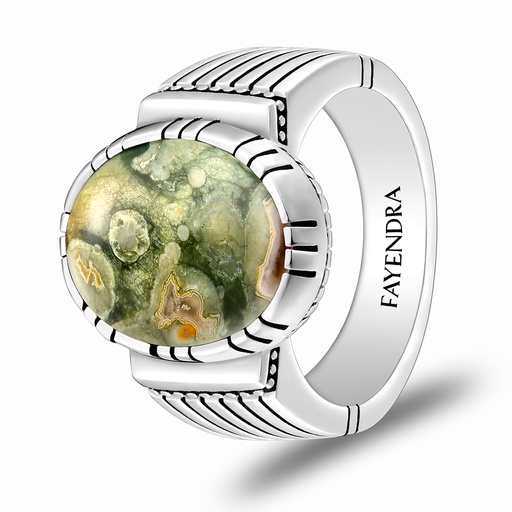 Sterling Silver 925 Ring Rhodium Plated Embedded With Royolite