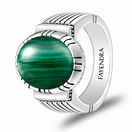 Sterling Silver 925 Ring Rhodium Plated Embedded With Malachite