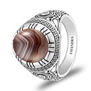 Sterling Silver 925 Ring Rhodium Plated Embedded With BOTSWANA AGATE And White CZ