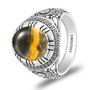 Sterling Silver 925 Ring Rhodium Plated Embedded With YELLOW TIGER EYE And White CZ