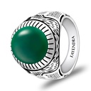Sterling Silver 925 Ring Rhodium Plated Embedded With GREEN AGATE And White CZ