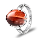 Sterling Silver 925 Ring Rhodium Plated Embedded With RED TIGER EYE