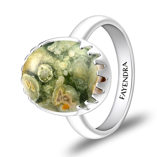 Sterling Silver 925 Ring Rhodium Plated Embedded With Royolite