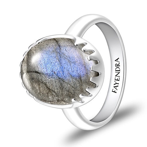 Sterling Silver 925 Ring Rhodium Plated Embedded With LABRADORITE