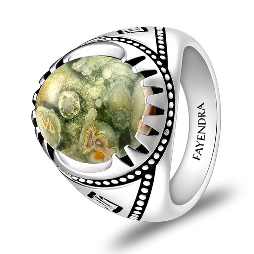 Sterling Silver 925 Ring Rhodium Plated Embedded With Royolite