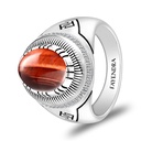 Sterling Silver 925 Ring Rhodium Plated Embedded With RED TIGER EYE And White CZ