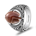 Sterling Silver 925 Ring Rhodium Plated Embedded With BOTSWANA AGATE