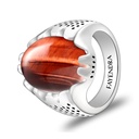 Sterling Silver 925 Ring Rhodium Plated Embedded With RED TIGER EYE