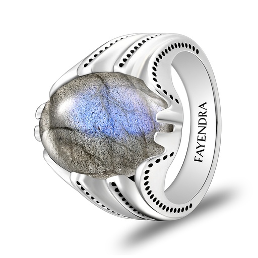 Sterling Silver 925 Ring Rhodium Plated Embedded With LABRADORITE