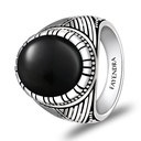 Sterling Silver 925 Ring Rhodium Plated Embedded With Black Agate