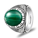 Sterling Silver 925 Ring Rhodium Plated Embedded With Malachite