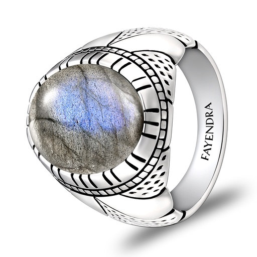 Sterling Silver 925 Ring Rhodium Plated Embedded With LABRADORITE