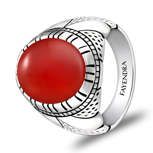 Sterling Silver 925 Ring Rhodium Plated Embedded With RED AGATE