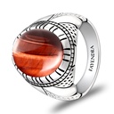 Sterling Silver 925 Ring Rhodium Plated Embedded With RED TIGER EYE