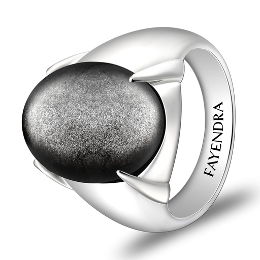 Sterling Silver 925 Ring Rhodium Plated Embedded With SILVER OBSIDIAN