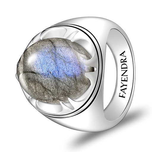 Sterling Silver 925 Ring Rhodium Plated Embedded With LABRADORITE