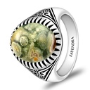 Sterling Silver 925 Ring Rhodium Plated Embedded With Royolite