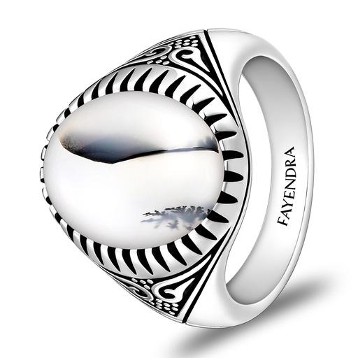 Sterling Silver 925 Ring Rhodium Plated Embedded With NATURAL AGATE