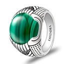 Sterling Silver 925 Ring Rhodium Plated Embedded With Malachite