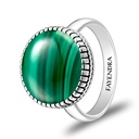 Sterling Silver 925 Ring Rhodium Plated Embedded With Malachite