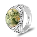 Sterling Silver 925 Ring Rhodium Plated Embedded With Royolite And White CZ