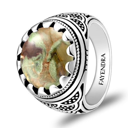 Sterling Silver 925 Ring Rhodium Plated Embedded With Royolite
