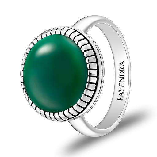 Sterling Silver 925 Ring Rhodium Plated Embedded With GREEN AGATE