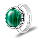 Sterling Silver 925 Ring Rhodium Plated Embedded With Malachite