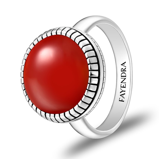 Sterling Silver 925 Ring Rhodium Plated Embedded With Red AGATE