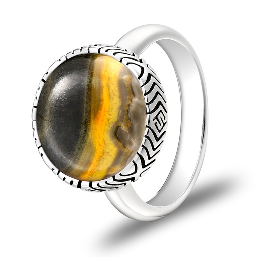 Sterling Silver 925 Ring Rhodium Plated Embedded With ECLIPSE STONE