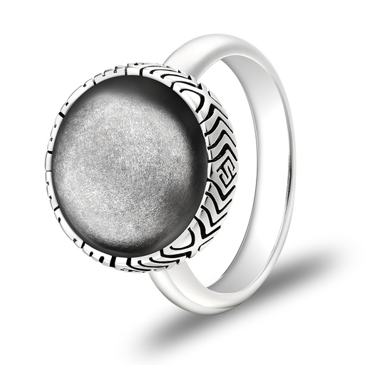 Sterling Silver 925 Ring Rhodium Plated Embedded With SILVER OBSIDIAN